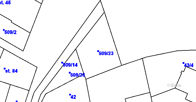 Parcela st. 509/23 v KÚ Tursko, Katastrální mapa