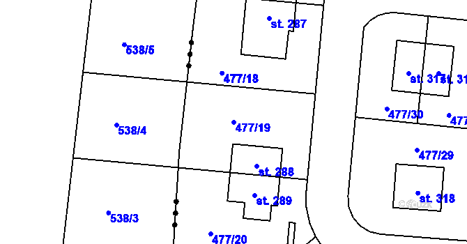 Parcela st. 477/19 v KÚ Tursko, Katastrální mapa