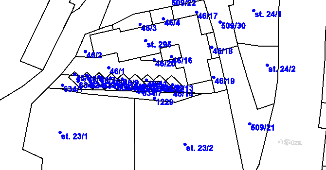 Parcela st. 46/12 v KÚ Tursko, Katastrální mapa