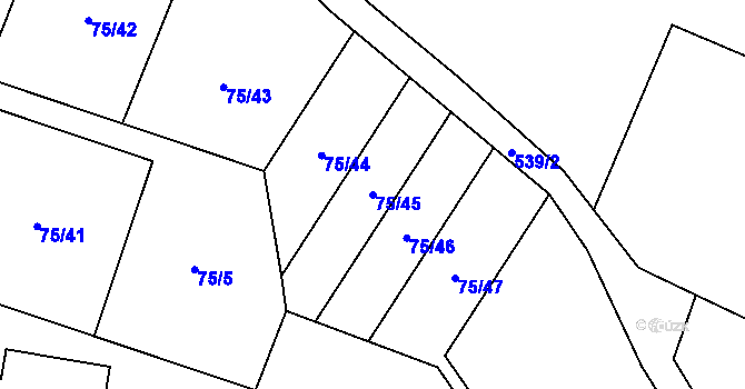 Parcela st. 75/45 v KÚ Tursko, Katastrální mapa