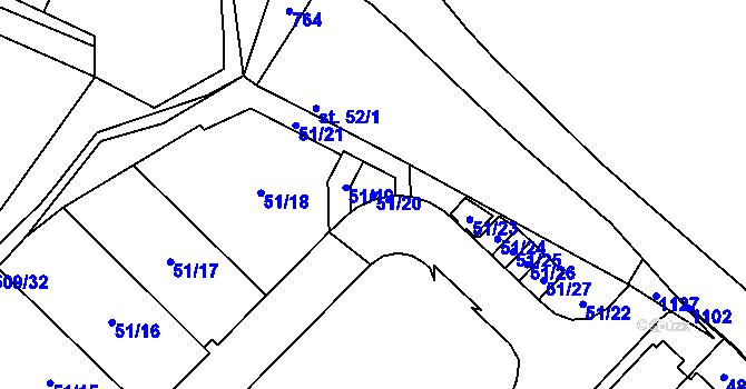 Parcela st. 51/20 v KÚ Tursko, Katastrální mapa