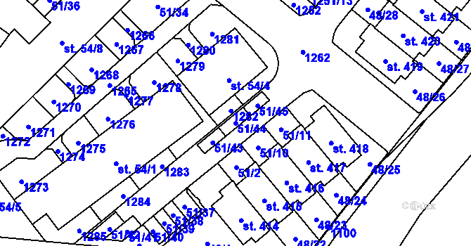Parcela st. 51/44 v KÚ Tursko, Katastrální mapa