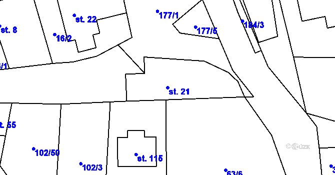 Parcela st. 21 v KÚ Butoves, Katastrální mapa