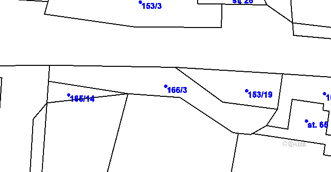 Parcela st. 166/3 v KÚ Butoves, Katastrální mapa