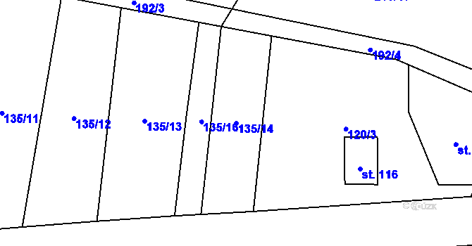 Parcela st. 135/14 v KÚ Butoves, Katastrální mapa