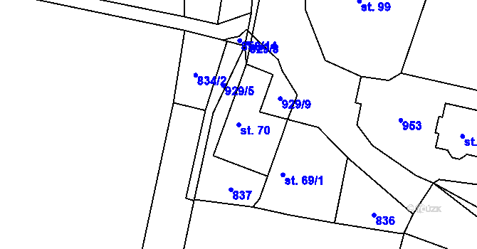 Parcela st. 70 v KÚ Hubálov, Katastrální mapa