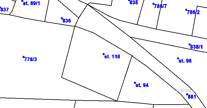 Parcela st. 118 v KÚ Hubálov, Katastrální mapa