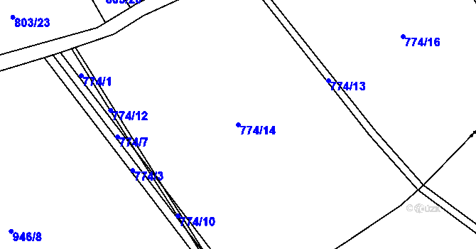 Parcela st. 774/14 v KÚ Hubálov, Katastrální mapa