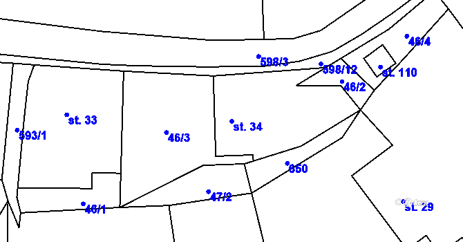Parcela st. 34 v KÚ Kacákova Lhota, Katastrální mapa