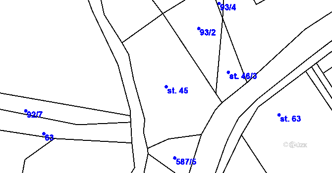 Parcela st. 45 v KÚ Kacákova Lhota, Katastrální mapa