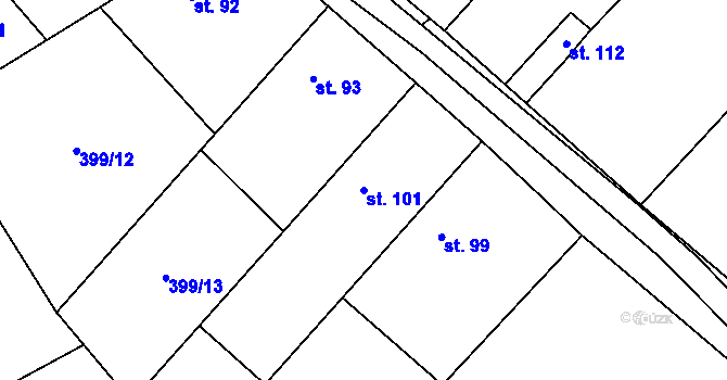 Parcela st. 101 v KÚ Kacákova Lhota, Katastrální mapa