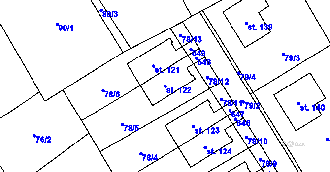 Parcela st. 122 v KÚ Kacákova Lhota, Katastrální mapa