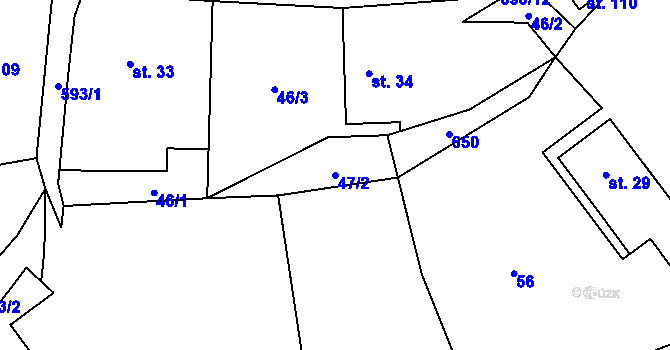 Parcela st. 47/2 v KÚ Kacákova Lhota, Katastrální mapa
