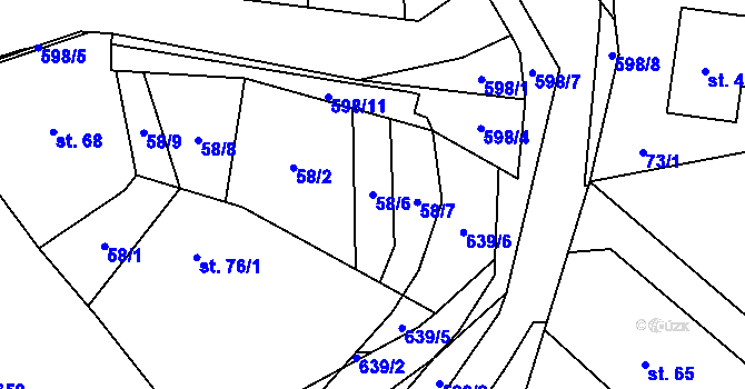 Parcela st. 58/6 v KÚ Kacákova Lhota, Katastrální mapa