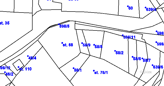 Parcela st. 58/9 v KÚ Kacákova Lhota, Katastrální mapa