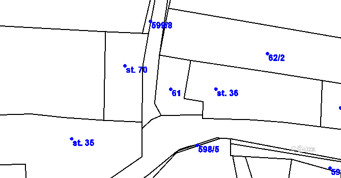 Parcela st. 61 v KÚ Kacákova Lhota, Katastrální mapa