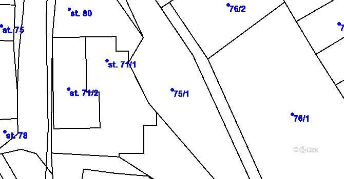Parcela st. 75/1 v KÚ Kacákova Lhota, Katastrální mapa