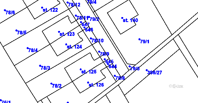 Parcela st. 78/9 v KÚ Kacákova Lhota, Katastrální mapa