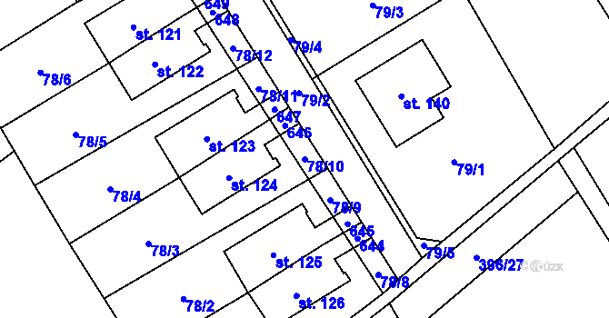Parcela st. 78/10 v KÚ Kacákova Lhota, Katastrální mapa