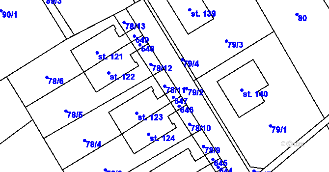 Parcela st. 78/11 v KÚ Kacákova Lhota, Katastrální mapa
