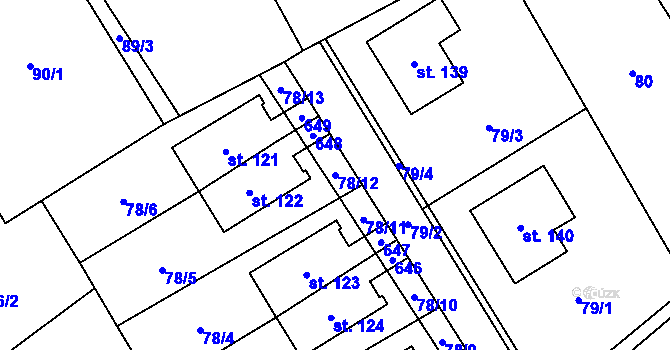 Parcela st. 78/12 v KÚ Kacákova Lhota, Katastrální mapa