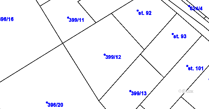 Parcela st. 399/12 v KÚ Kacákova Lhota, Katastrální mapa