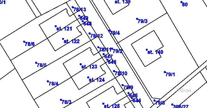 Parcela st. 647 v KÚ Kacákova Lhota, Katastrální mapa
