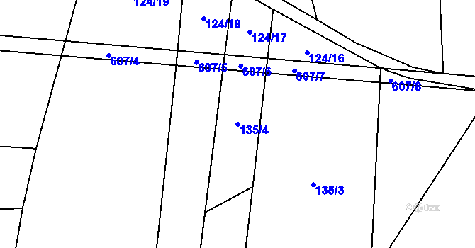 Parcela st. 135/4 v KÚ Kacákova Lhota, Katastrální mapa