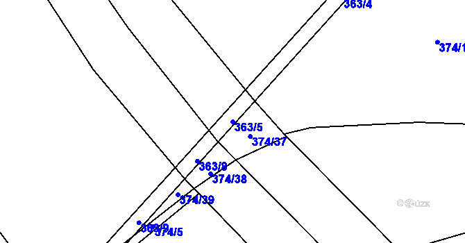 Parcela st. 363/5 v KÚ Kacákova Lhota, Katastrální mapa