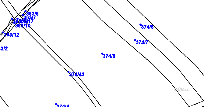 Parcela st. 374/6 v KÚ Kacákova Lhota, Katastrální mapa