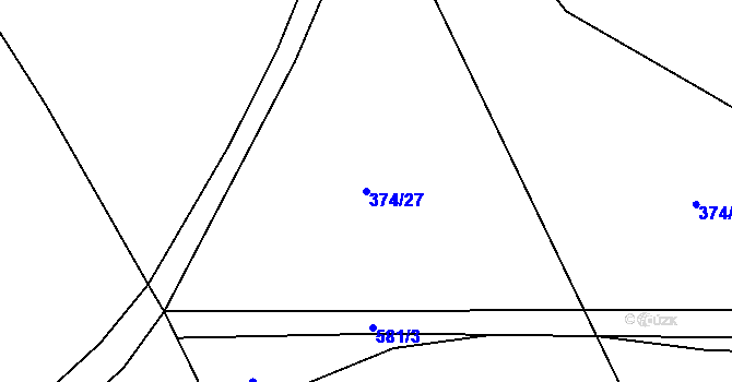 Parcela st. 374/27 v KÚ Kacákova Lhota, Katastrální mapa