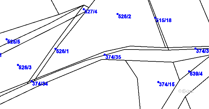 Parcela st. 374/35 v KÚ Kacákova Lhota, Katastrální mapa