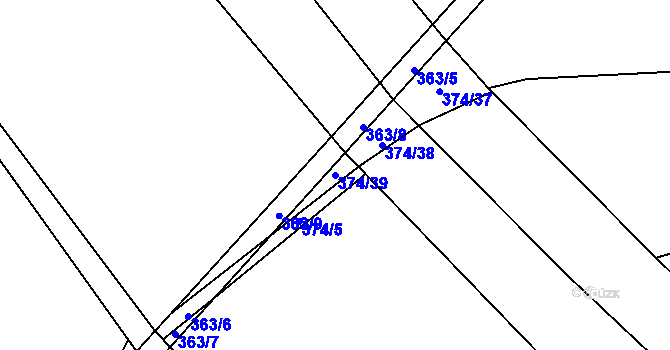 Parcela st. 374/39 v KÚ Kacákova Lhota, Katastrální mapa
