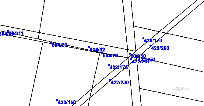 Parcela st. 604/29 v KÚ Kacákova Lhota, Katastrální mapa