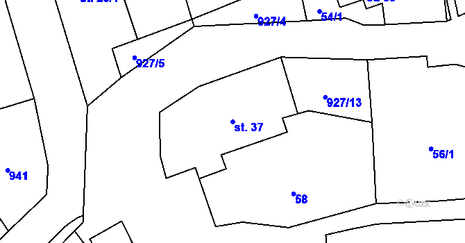 Parcela st. 37 v KÚ Tuř, Katastrální mapa