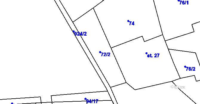 Parcela st. 72/2 v KÚ Tuř, Katastrální mapa