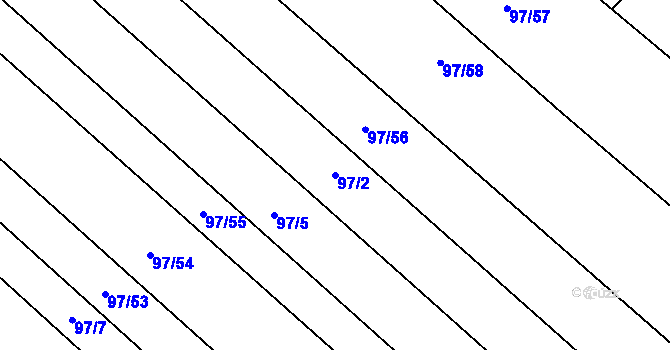 Parcela st. 97/2 v KÚ Tuř, Katastrální mapa