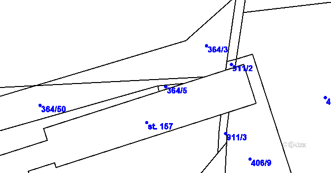 Parcela st. 364/5 v KÚ Tuř, Katastrální mapa