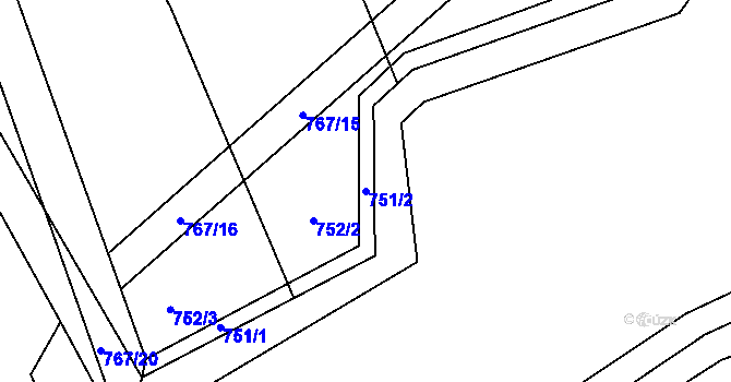 Parcela st. 751/2 v KÚ Tuř, Katastrální mapa