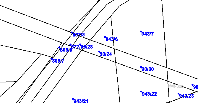 Parcela st. 90/24 v KÚ Tuř, Katastrální mapa