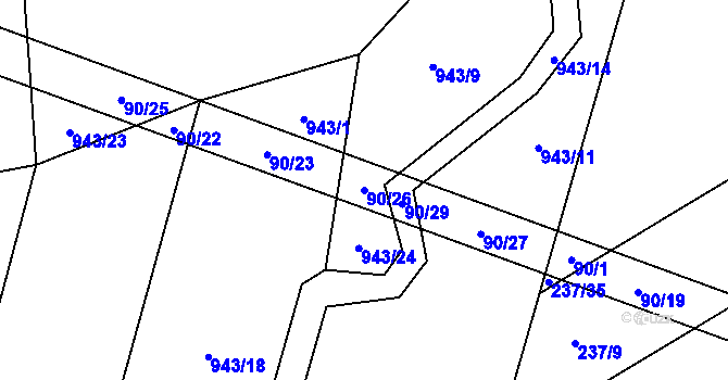 Parcela st. 90/26 v KÚ Tuř, Katastrální mapa
