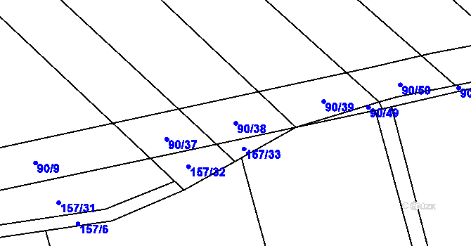 Parcela st. 90/38 v KÚ Tuř, Katastrální mapa
