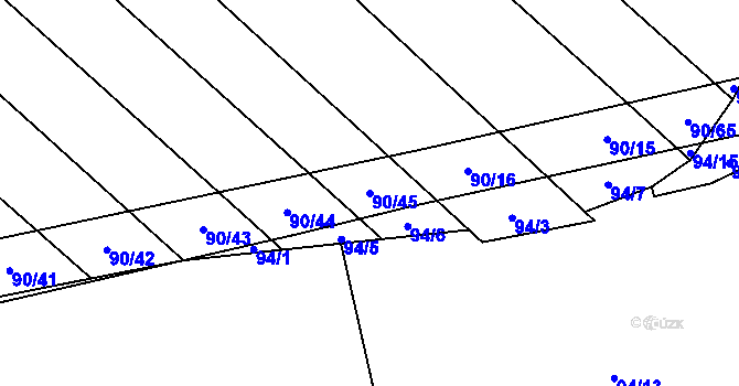 Parcela st. 90/45 v KÚ Tuř, Katastrální mapa