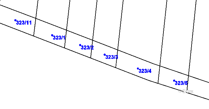 Parcela st. 323/3 v KÚ Tuř, Katastrální mapa