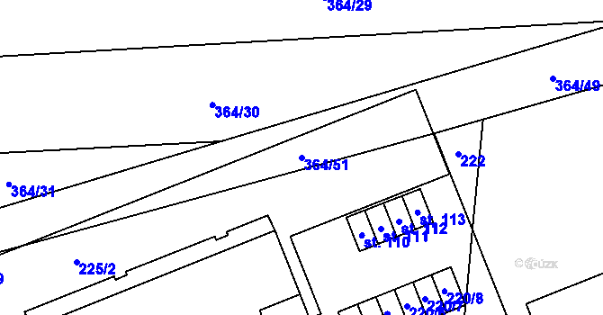 Parcela st. 364/51 v KÚ Tuř, Katastrální mapa