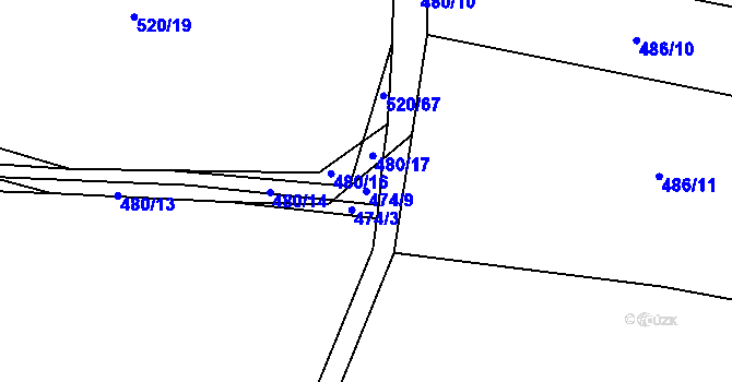 Parcela st. 474/9 v KÚ Tuř, Katastrální mapa