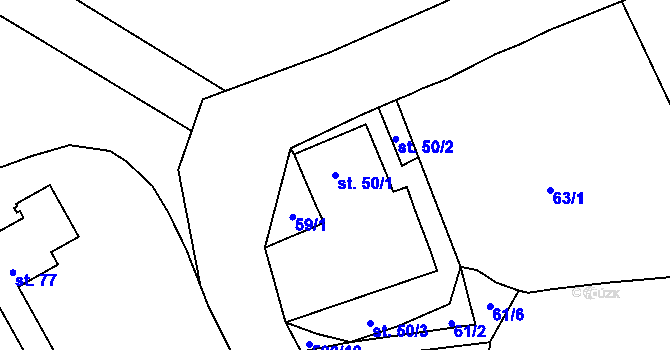 Parcela st. 50/1 v KÚ Mokřina, Katastrální mapa