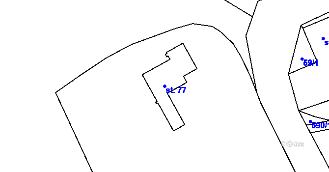 Parcela st. 77 v KÚ Mokřina, Katastrální mapa