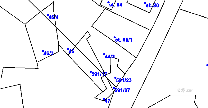 Parcela st. 44/3 v KÚ Mokřina, Katastrální mapa