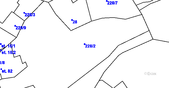 Parcela st. 228/2 v KÚ Mokřina, Katastrální mapa